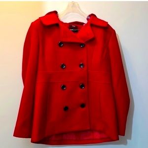 Style & Co Peacoat Red Double Buttons Long Sleeve Jacket Coat Large with Hood